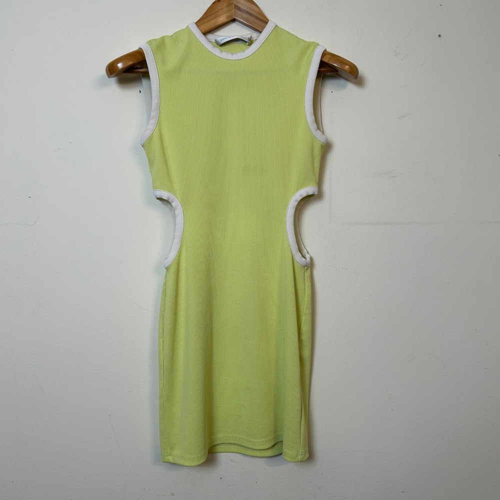 Christopher Esber Mini Dress Summer 8 Lime Green Cutout Ribbed FLAW
